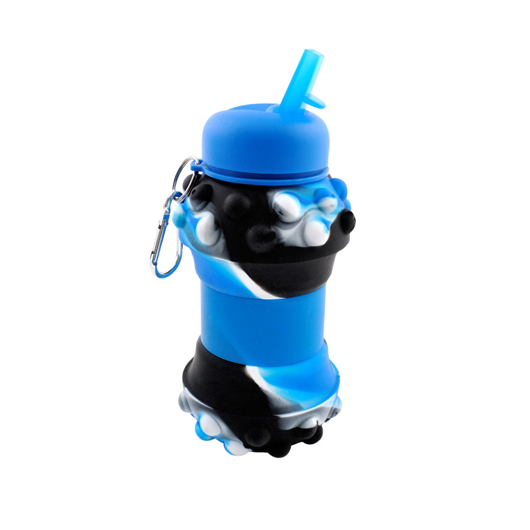 Kaiser Toy Box - Kids Fidget Collapsible Drink Bottle - BLUE/BLACK MARBLE